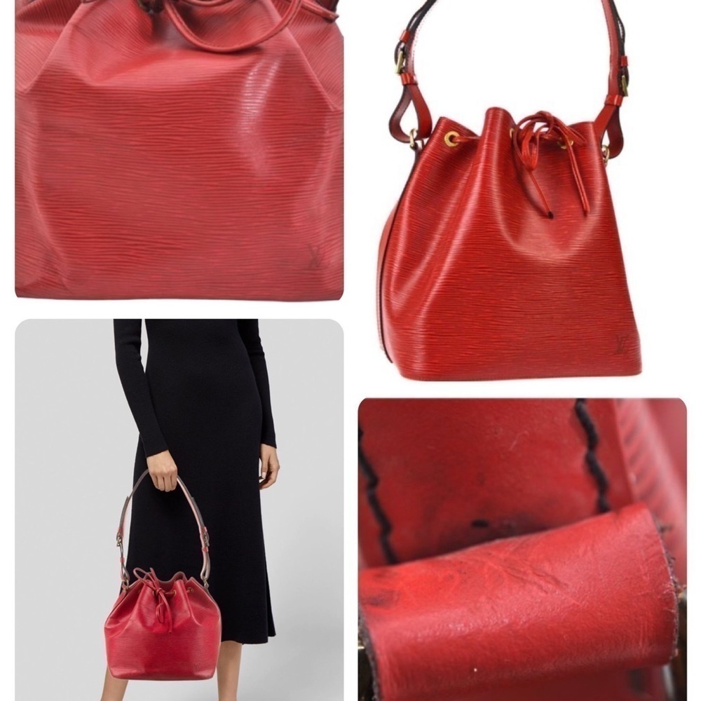 LOUIS Vuitton Petit Noe Red Epi Purse Drawstring Bucket Bag Rare LV Auth Vintage - Picture 2 of 11